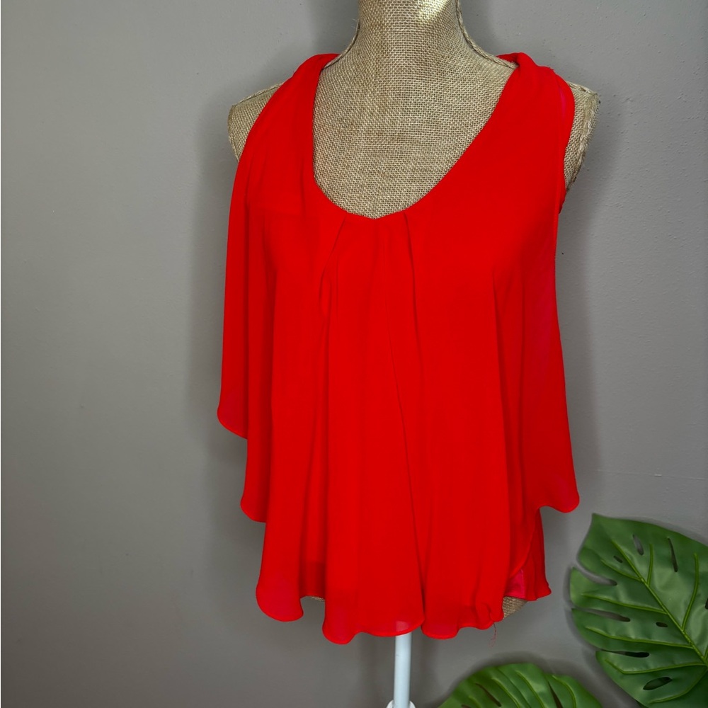 VENUS Red/Orange Flowy Lined Racerback Women's Blouse Going Out Top Size S